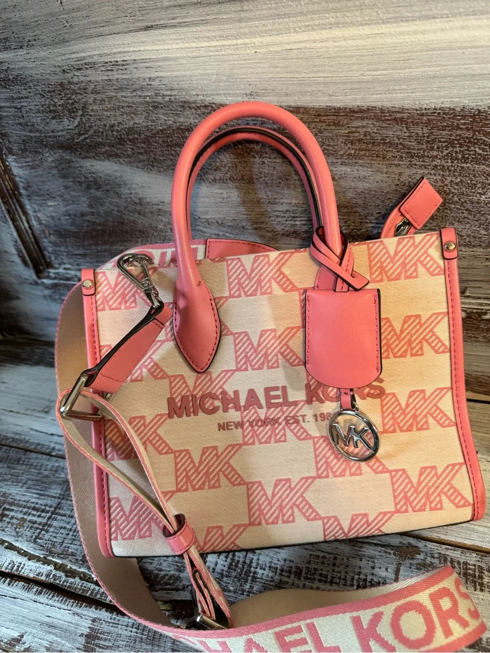 Michael Kors Mirella Small Logo Jacquard Crossbody Bag in Pink
